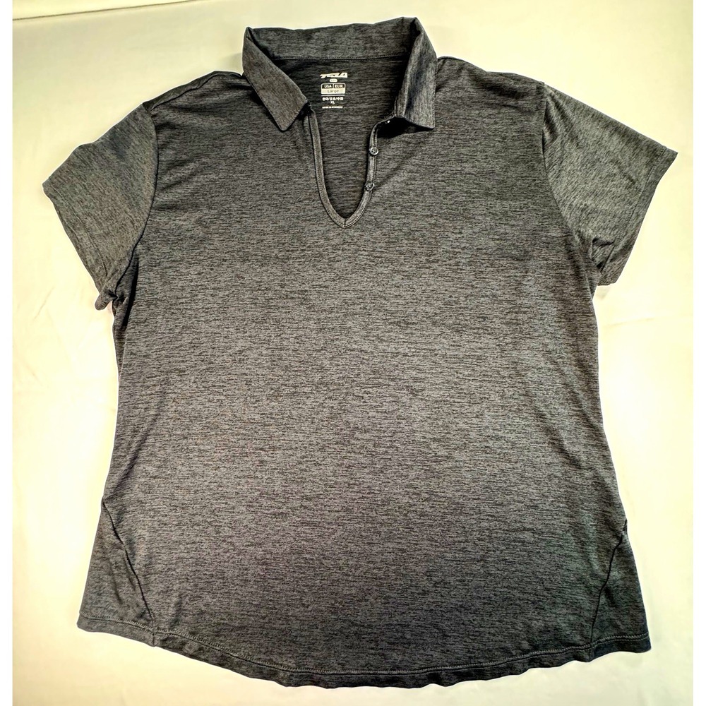 Tesla Men's Polo Shirt L Gray Heather Short Sleeve Collared Polyester Blend